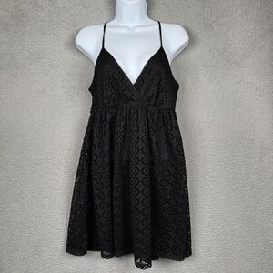 VTG Express Dress Womens M Black‎ Babydoll Mini Y2K Romantic Goth LBD Crochet